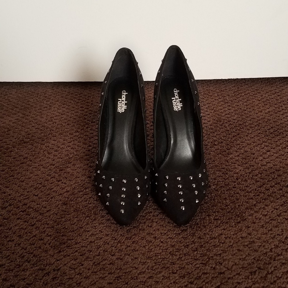 Black Studded Pointed Toe Heels - EUC